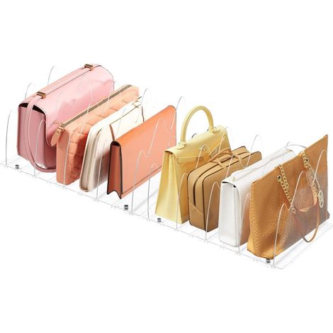 Juego de 10 separadores de bolsos con forma de montaña, organizador de armario ajustable con base ranurada y separadores ajustables, almacenamiento para vestidor, armario, dormitorio y cocina. (1/5)