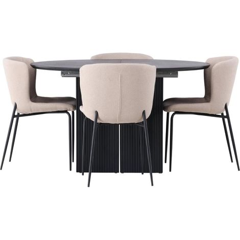 Matilda ensemble pour salle à manger table à manger avec rallonge noir 4 chaises bouclé beige. (1/3)