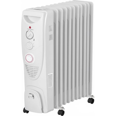 Radiatore ad Olio 2500W con 11 Elementi Riscaldanti 3 Livelli di Calore Termostato Regolabile Timer 24 Ore Tripla Protezione di Sicurezza Ruote Piroettanti e Avvolgicavo 50 x 24 x 62 Cm Bianco (1/5)