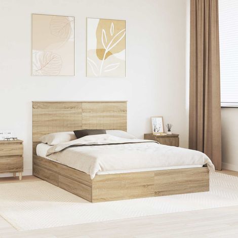 Aufbewahrungsbett Sonoma-Eiche 140 x 190 cm Holzwerkstoff
