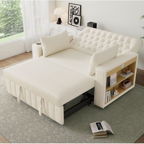 Canape convertible 2 places chenille beige USB OKMYHOME (1/5)