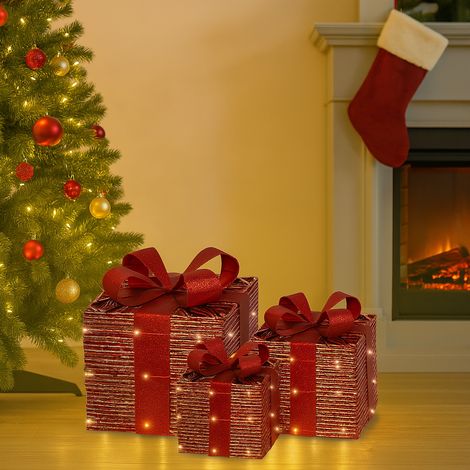Lumineo Set 3 Pacchetti Regalo con Micro LED Colore Rosso Natale (1/4)