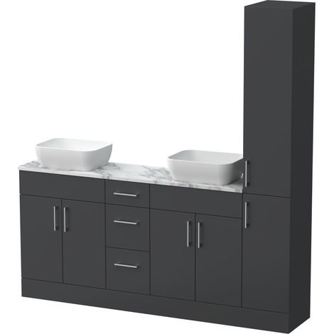 Wichnor Floor Standing 4 Door 3 Drawer Vanity Combination Unit with Tall Unit, Worktop and Countertop Vessel, 1800mm, Dark Grey