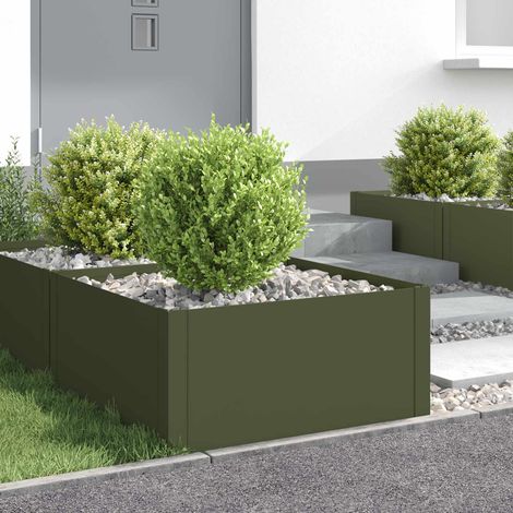 vidaXL Borde de Césped 4 uds. 60 x 60 x 35 cm Acero Verde oliva (1/5)