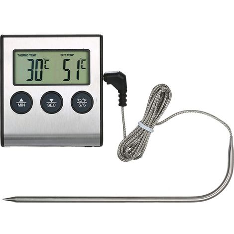 Grillthermometer von 0 bis 250 °C mit Alarm und Minute, LCD-Anzeige mit numerischer Anzeige, ideal für die Küche, gegrillte Steaks. (1/5)