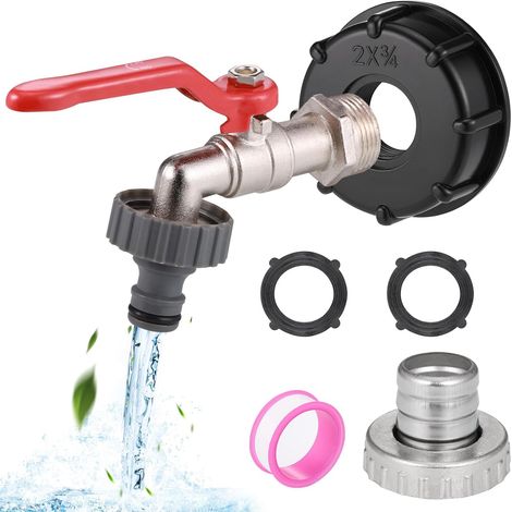 Robinet Cuve 1000l, avec Raccord de Tuyau 3/4" Adaptateur de Réservoir en Alliage d'aluminium,Robinet de Jardin avec Adaptateur en Laiton,S60X6 IBC Robinet Cuve pour Robinet de Jardin (1/5)