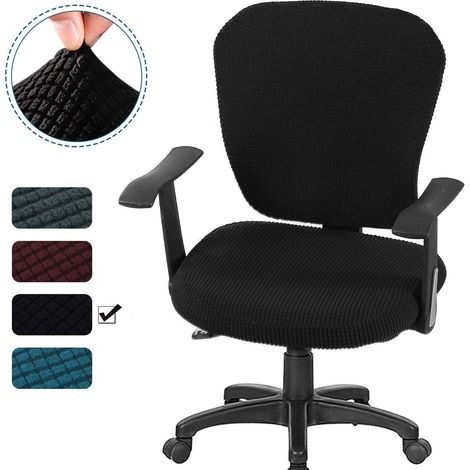Housse De Chaise De Bureau - Élastique En Polyester Et Spandex - Pour Siège Et Dossier - Noir - Lot De 2 Pièces (1/5)