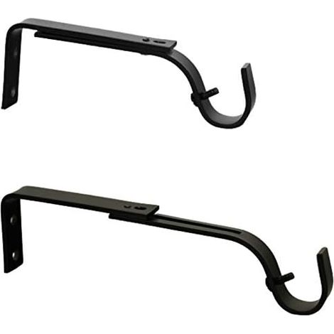 1 Lot De 2 - Support Mural - Tringle À Rideau - Réglable Et Extensible - Pour Suspension De Rideaux - Noir - 12,5x17 Cm (1/2)