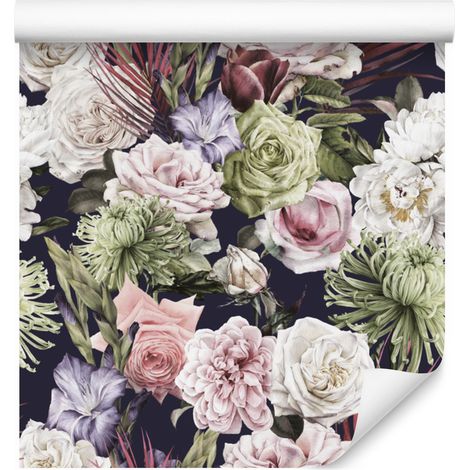 Papel pintado de rosas y plantas naturales para salón y dormitorio, 50x1000 cm. (1/5)