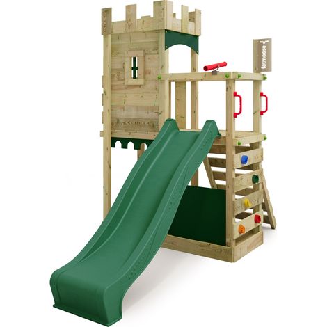 FATMOOSE Tour de jeux Château des chevaliers BoldBaron avec toboggan und Bac à sable, Bac à sable intégré – vert