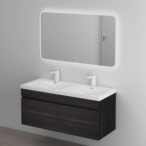 doporro Mobile Bagno sospeso 144x48x55cm, Mobiletto per Bagno con Lavabo Doppio Marrone Scuro, Seria Botanica (1/5)
