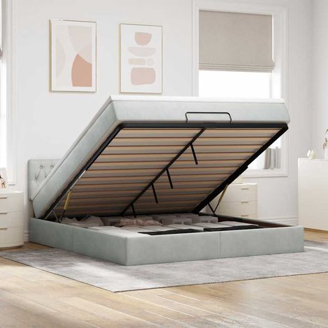 Estructura de cama otomana con colchón gris claro 160x200cm (1/5)