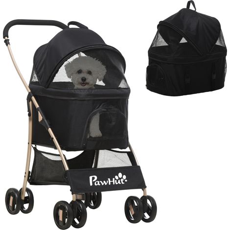 Poussette 2 en 1 pour chien et chat pliable avec sac transport amovible et panier 82x49,5x98 cm