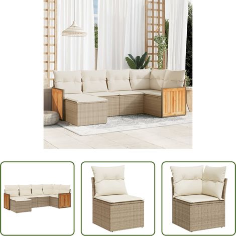 Gartensessel -  6-tlg. Garten-Sofagarnitur mit Kissen Beige Poly Rattan (1/5)