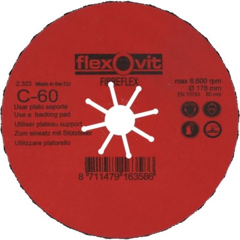 Disque abrasif appliqué FIBREFLEX - Ø180 mm - Grain 60 - FLEXOVIT