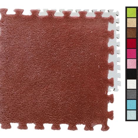 moquette emboîtables tapis en mousse moelleuse avec bordure pour chambre à coucher salon 30 x 30 cm 24 dalles Rouge (1/5)
