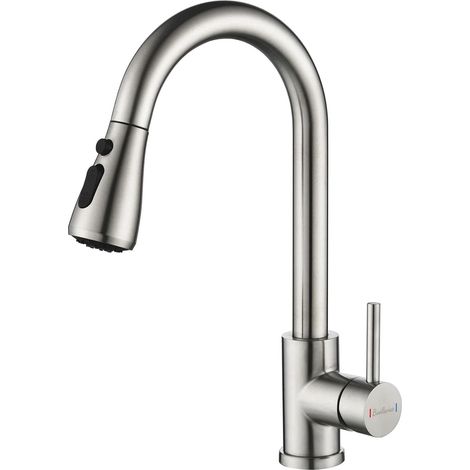 Robinet Cuisine Mitigeur Douchette avec 2 Modes de Pulvérisation Pivotant à 360° d'Évier à Arc Élevé Pulvérisateur Escamotable Froid (1/5)