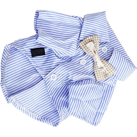 Chemise rayée pour chien, respirante, décontractée, à manches courtes, avec nœud papillon, pour chiot de race Poméranien de type Teddy. (1/2)
