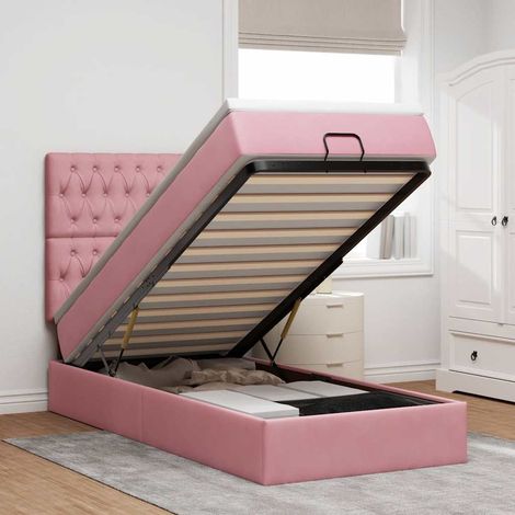 vidaXL Cadre de lit ottoman avec matelas rose 80x200 cm velours (1/5)