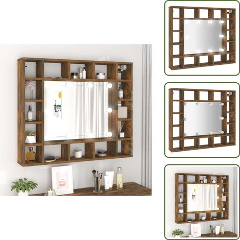 Armadio con luci a LED - vidaXL Mobile a Specchio con LED Rovere Fumo 91x15x76,5 cm - Armadio a parete