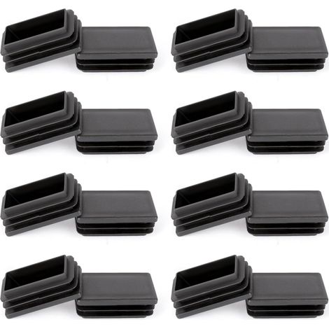 Bouchons Rectangulaires - 16 Pièces - Plastique PE Noir - Protection Sol et Meubles - Pour Chaises Tables Canapés - 30 x 15 mm (1/5)