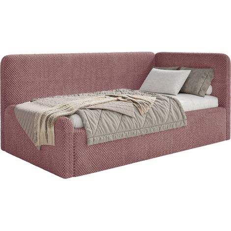 Selsey Fanko – Jugendbett 90x200 cm mit Rausfallschutz, Matratze, Kopfteil rechts, Plüsch, Rosa