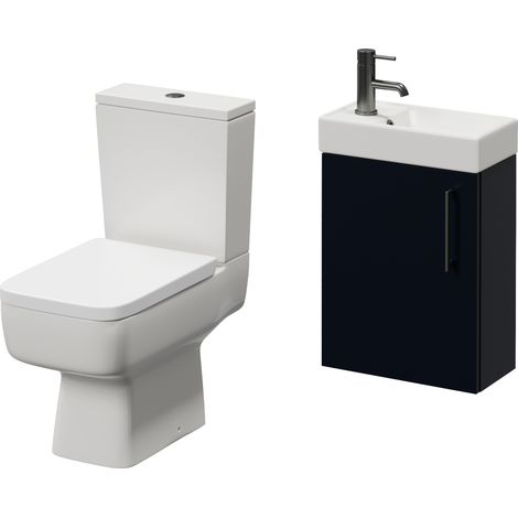 Napoli Cube Deep Blue 400mm Single Door Wall Mounted Vanity Unit and Toilet Suite with Align Basin - 400mm - Gunmetal Grey 160mm Handle