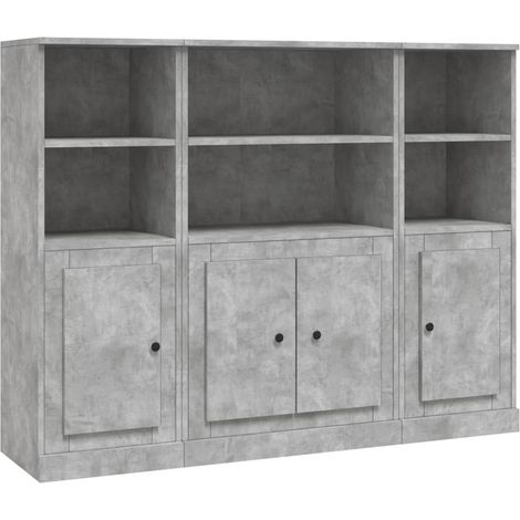 Aparador buffet cómoda armario mueble organizador cocina salón salón 3 piezas madera contrachapada gris 020037130