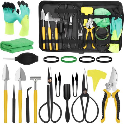 Kit Bonsai 25 Pièces Outils Bonsai, Kit De Jardinage, avec Fil De Ligature pour Les Bonsaïs, Ciseaux pour Bonsaï, Mini Râteau Et Pelle, Sécateurs De Jardin, Gants De Jardin (1/5)