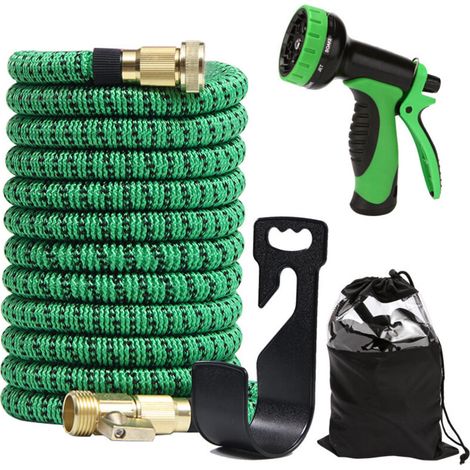 Expandable Garden Hose with Bracket, Heavy-Duty Connector, with storage bag (green) (1/4)