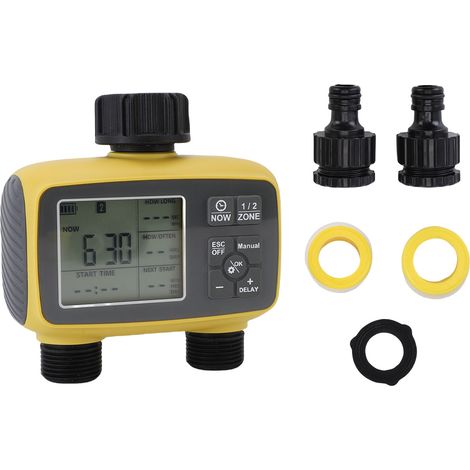 Minuteur arrosage programmable 2 zones avec temporisation pluie, étanche IPX5, pour pelouse jardin piscine (1/5)