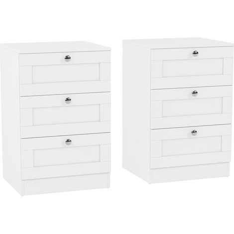 Altino Bedside Tables Set of 2 3 Drawer Bedroom Storage Chests, White