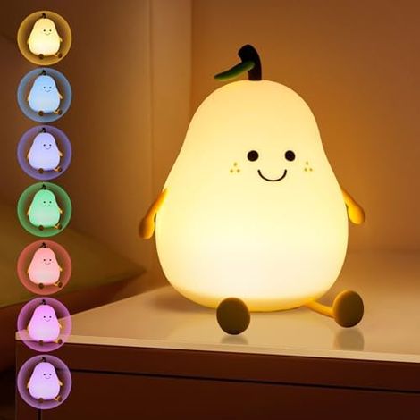 Filiyano-Veilleuse en forme de poire (132 x 110 x 130 mm), veilleuse kawaii avec minuterie, veilleuse rechargeable en silicone, portable (1/5)