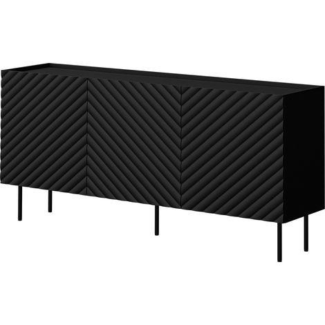 Aparador Sillen, Negro, 80x166cm, Número de puertas: 040cm, MDF, Aglomerado laminado