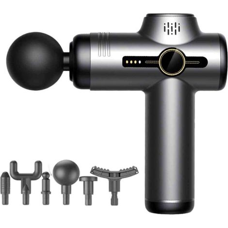 Pistolet de massage musculaire portable à 6 têtes et 6 vitesses, avec intensité de massage réglable, pour une utilisation à domicile ou en salle de sport, et batterie rechargeable.
