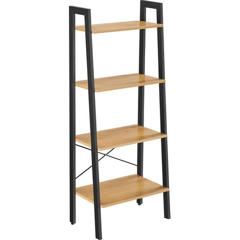 VASAGLE Scaffale a 4 livelli, libreria, per soggiorno, camera da letto, cucina, ufficio, stile industriale, struttura in acciaio, marrone miele e nero LLS044B05