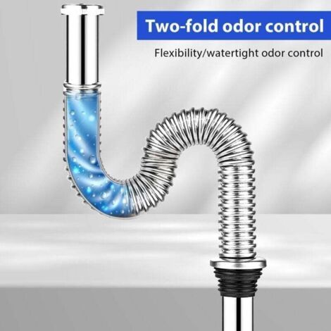 Bonde Lavabo Kit, Ensemble de Bonde de Lavabo de Bain avec Siphon Lavabo Tuyau de Vidange Acier Inoxydable Rétractable 800 mm, Résistant aux Insectes et Aux Odeurs (Argent) (1/3)