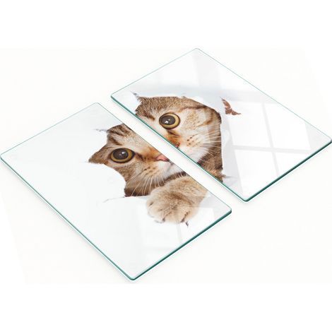 Juego de tablas de cocina de vidrio templado con estampado de gato, 2 x 30 x 52 cm.