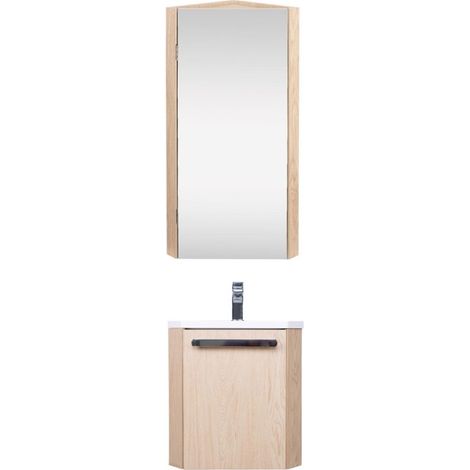 SKINO Wand-Eckwaschtisch-Set mit Spiegelschrank (1/4)