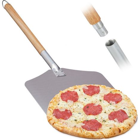 Pelle à pizza professionnelle en aluminium Manche en bois Dimensions 30,5 x 30,5 cm Pour four à bois et pierre à pizza (1/5)