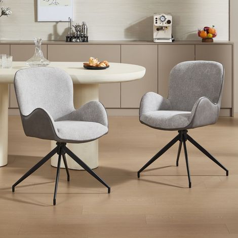 Wahson 2er-Set Esszimmerstühle aus Chenille, Moderne 360° Drehbar stabiler Metallbeinen, für Küche oder Esszimmer, Grau