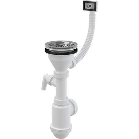 Sifón para fregadero con conexión y tubo flexible, colador de acero inoxidable DN115 (1/3)