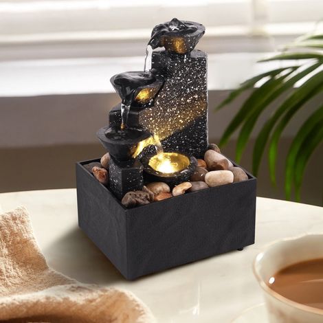 Fontaine À Eau Intérieure - Fontaine Tablette 4 Niveaux Avec Cascade Sonore Et Lumières Douces - ABS - Pour Bureau Chambre Ou Salon - 1 Pièce (1/5)