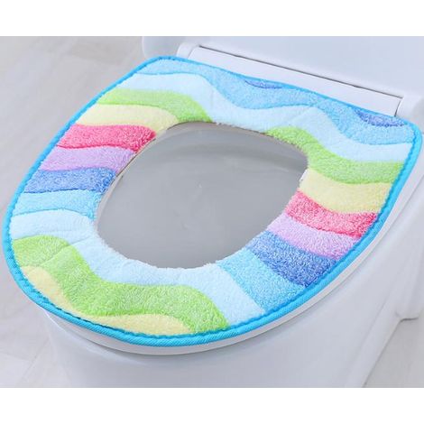Coussin de lunette WC bleu premium, épais et moelleux avec fixation velcro, housse lavable et réutilisable, siège toilettes confortable antidérapant (1/3)
