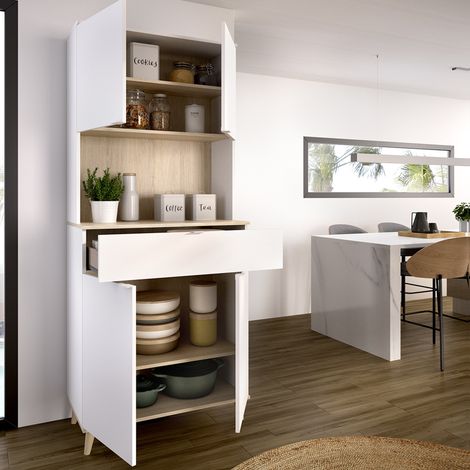 Credenza Findlay, Madia un Cassetto, 4 Ripiani, Apertura Battente, Scorrevole, 40x60x191h cm Bianco (1/5)