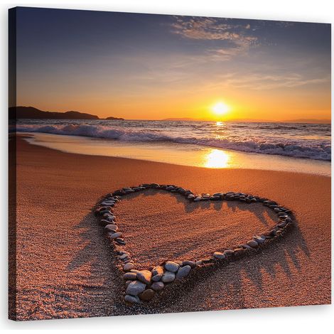 Quadro su tela, Cuore d'amore sulla spiaggia - 30x30 (1/5)