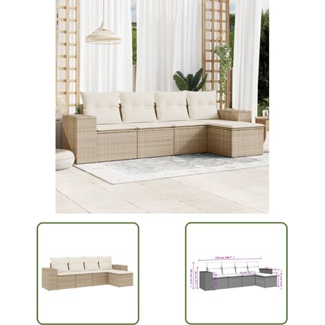 The Living Store 5-tlg. Garten-Sofagarnitur mit Kissen Beige Poly Rattan - Gartensorte - Lounge Set - Gartenmöbelset - Rattan Möbel - Outdoor Möbel (1/3)