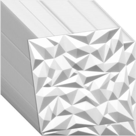 Verdico 3D Wandpaneele Weiß – Deckenpaneele 50x50 cm – Set 48 Stück (12 m²) – Wandverkleidung innen zum Kleben – leichtes Styropor