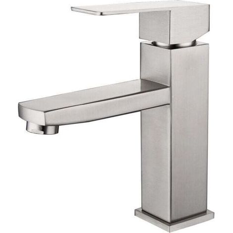 Einhebel-Waschtischarmatur, Warm- und Kaltwasser, Edelstahl, Farbe: gebürstetes Nickel