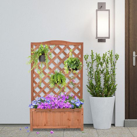 Outsunny Pflanzkasten mit Rankgitter – Maße: 70 x 28 x 117 cm (L x B x H) – Lattenrost – vorgeöltes Tannenholz
